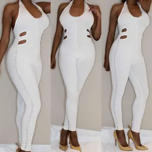 Custom rhinestone halter jumpsuit