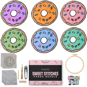DABLINE Sweet Stitches Punch Needle Kit for Beginners 6 Donut Patterns Hand Embroidery DIY Craft Stress Relief Tool