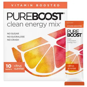 Pureboost Clean Energy Booster, Refreshing Energy Drink Mix with B12 Vitamins, Electrolytes, Antioxidants, Sugar-Free with No Sucralose (Citrus Sunrise, 10 Count)