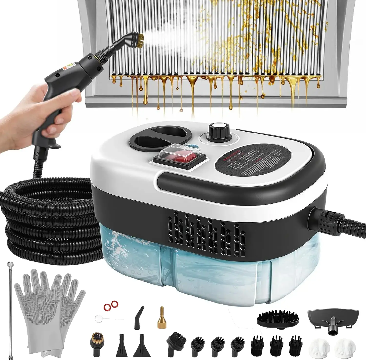High-Pressure Steam Cleaner 2500W Handheld Steam Cleaner High Temperature Pressurized Steam Cleaning Machine Portable Car Steamer with Brush Heads (White)