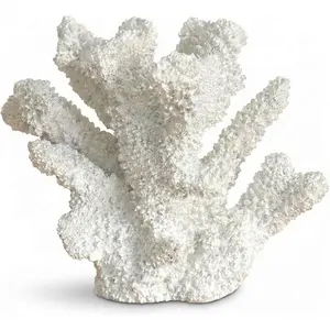 White Coral Decor Resin Sculpture, 7.1 Inch Nautical Home Accent for Shelf Tabletop or Cabinet, Stylish Beach Decor, Coastal Decor & Ocean Decor for Bedroom Living Room