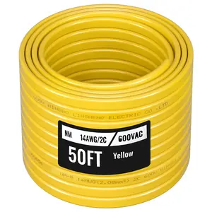 NM-B Wire 14 AWG 2-Conductor Copper Core Non-Metallic Cable, 50 Ft Electrical Wire With Ground, Romex Style Building Wire For Residential And Indoor Wiring, UL Listed, Durable Insulation