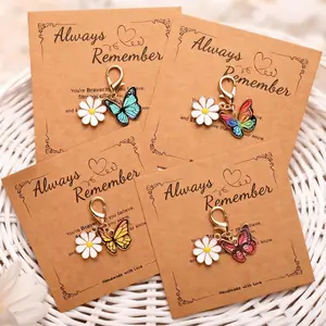4pcs Butterfly Daisy Pendants with Pocket Hugs, Emotional Support, Emotional Encouragement Cards, Alloy Cartoon Animal Charms, Perfect Gift for Birthdays, Thematic Charms