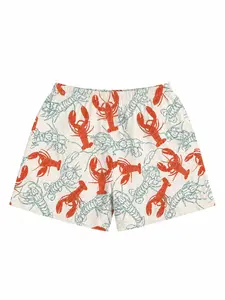Women's Summer Beach Lobster Print Funny Animal Graphic Beach Button Waist Tie Shorts,Comfy Shorts,For Vacation,Seaside