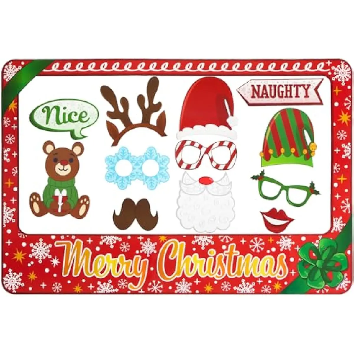 Christmas Photobooth Prop with Frame Including Glasses, Mustache, Deer and More Designs for Christmas Party Favor Supply Decoration