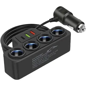 120W Multi-Function Cigarette Lighter Splitter, Cell Phone Car Charger, 4 Cigarette Lighter Sockets, 1 PD Fast Charger Port 2-Port USB Power Adapter for Cell Phones Adapter