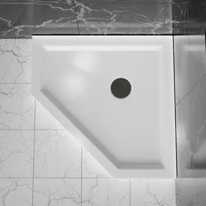 36*36*3.4 Inch Neo-Angle Shower Base Environmental Acrylic ABS Material Center Drain 3.35" Drain Hole Pre-Leveled Design Heat Pressure Resistant 2-Wall Corner Shower Pan Easy Installation