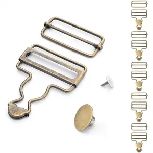 6 Sets Metal Overalls Buckles, 1-1/2" Overall Replacement Clasp Clips with Adjustable Tri Glide Slide Buckle and Buttons for Jeans Suspender, Bib Pants DIY Sewing Accessories (Bronze)