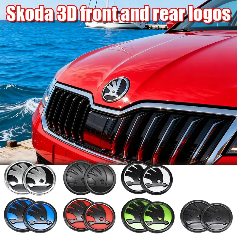 Skoda Car Front & Rear Emblem, Anti-Scratch Durable Hood Badge Replacement, Fits Superb Octavia Kodiaq, Exterior Modification Decoration