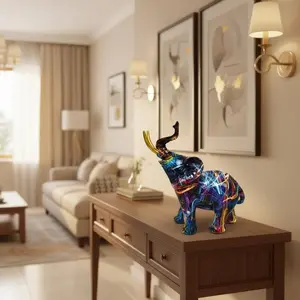 1pc Resin Colored Elephant Statue, Colorful Artistic Graffiti Elephant Sculpture Colorful Elephant Decorative Feng Shui Ornament Elephant Animal Sculpture for Kitchen, Office Shelves, Home Decor, Decorative Sculptures