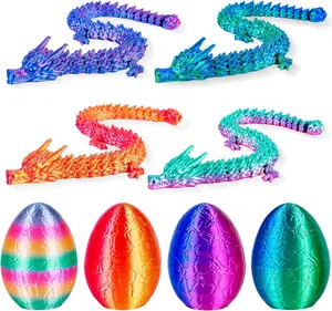 2 Pack of 4Pcs 3D Printed Dragon Eggs with Articulated Dragon Inside, 8.86" Flexible Mystery Dragon Toy Set, Cool Fidget Toys for Kids & Adults, Fantasy Home Decor, Easter Christmas Birthday Gift