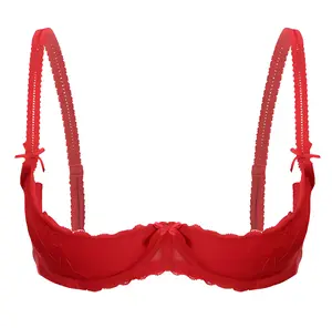 Womens Lingerie 1/2 Cup Push Up Underwire Lace Bra Tops Adjustable Strap Sponge Padded Open Breast Exposed Brassiere Underwear