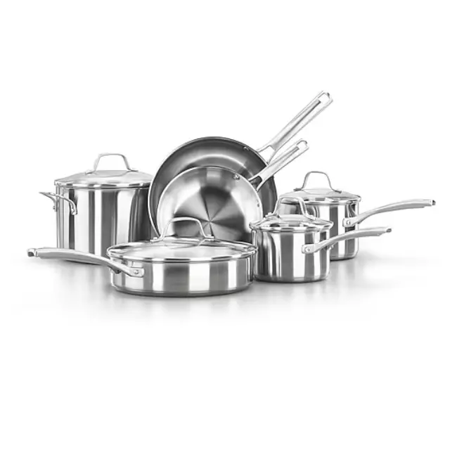 Calphalon Stainless Steel 10 pcs Cookware Set, Premium Durable Pots & Pans, Complete Kitchen Essentials for Every Home, Metal Utensil Safe, Dishwasher & Oven Safe up to 450°F, Compatible with Induction, Gas, Electric & Glass Cooktops Silver