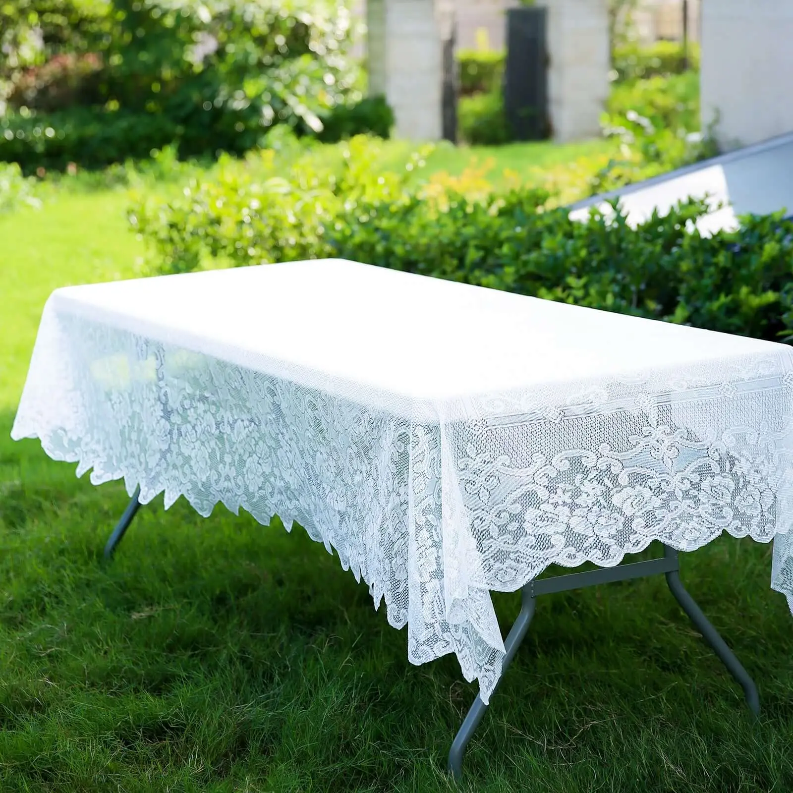 Lace Rectangular Oblong Tablecloth 60"x126" White with Premium Design - Perfect for Weddings and Receptions