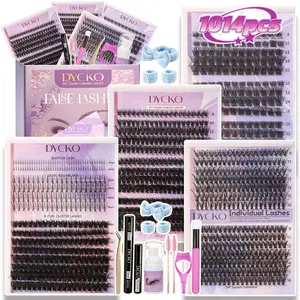 DYCKO 1014pcs 3D Effect DIY Eyelash Extensions Kit, 12-in-1 Professional Mega Set with Cleansing Mousse, Bond & Seal, Remover & Spa Accessories, Salon Quality Individual Clusters, DIY Individual Lashes