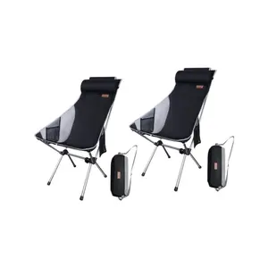 Ultralight High Back Folding Camping Chair, Backpacking Chair, Compact & Heavy Duty Outdoor, Travel, Picnic, Festival with 2 Side Pockets, Pillow &Carry Bag (Set of 2 Black)