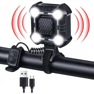 2-in-1 Compact Electric Bike Horn with Front Floodlight, 140dB, 6 Sound Modes, USB Rechargeable, IPX6 Waterproof, Handlebar Mount, Universal Cycling Accessory for Adult Ebikes & Bicycles