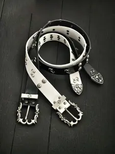 High-End Bright Punk Belt with Rivet Design, Rivet Decorated Belt, Unique Leather Accessory, Fashionable Streetwear, Hip-Hop Style, Trendy Accent