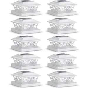 Solar  Lights Outdoor 4 Modes Fence Deck  Cap Light for 4x4 5x5 6x6 Wooden Vinyl Posts Garden Patio Decor, Warm White & Cool White Dynamic Lighting White (10 Pack)