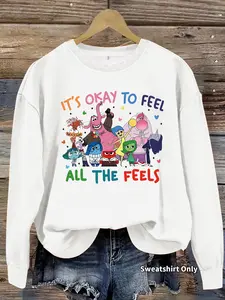 Women's Casual It's Okay Graphic Pullover Sweater, Soft Long Sleeve Round Neck Sweatshirt, All-Season Comfortable Wear