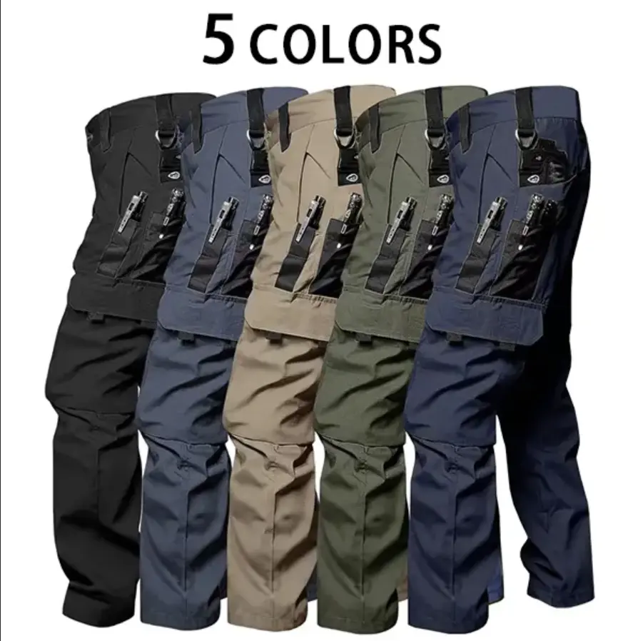 Men's Waterproof Baggy Cargo Pants in Durable Polyester with Multiple Pockets, Camo & Plain Patterns for Outdoor Work, Menswear, Military Style, All Seasons, Camo Pattern Men's Pants, Zipper, Baggy Fit, Camouflage, Cargo Trousers, Fabric, Mens Clothing, M