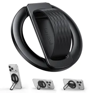 Lamicall Magnetic Phone Grip Holder for MagSafe - [Soft Silicone Loop] Vertical Cell Phone Zinc Alloy Ring Stand Kickstand, Magnet Hand Grip Accessories for iPhone 12-17 Series, Other with Metal Ring