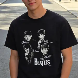 Vintage Beatles Band Tour Concert Merch T-Shirt Classic Unisex Crewneck 100% Preshrunk Cotton Soft Breathable Fabric Eco-Friendly Inks