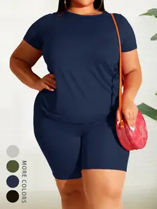 Plus Size Women's 2-Piece Summer, Basic Simple Fitted Style for Work, Casual and Sports Wear, Stylish Comfort for Gatherings