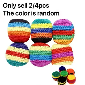 Random 2/4 PCS Hand-Made Knitted Hacky Sack, 2026 Upgraded Assorted Foot Bag Crochet Hacky Sacks for Adults, Juggling Balls for Beginners, Multicolored Geometric Pattern