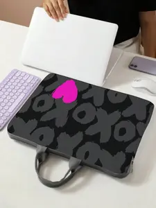 Black Laptop-Friendly Laptop Bag with 'XOXO' Heart, Hand-Drawn Print - Classroom Organizer, Teacher Storage Case for School, Tablet, Back-to-School Essentials, Laptop-Friendly Laptop Bags