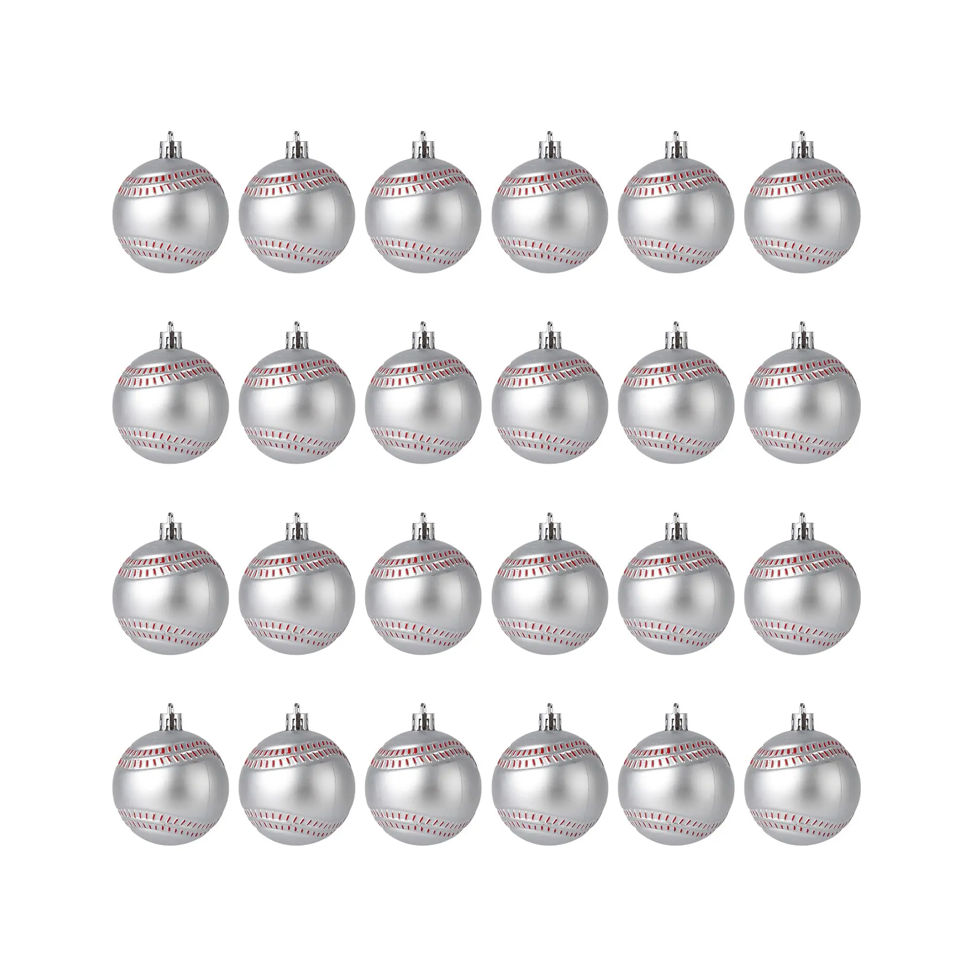 Set of 24 Baseball-Shaped Christmas Ornaments — Sparkling Hanging Decorations for Christmas Trees and Sports-Themed Holiday Celebrations