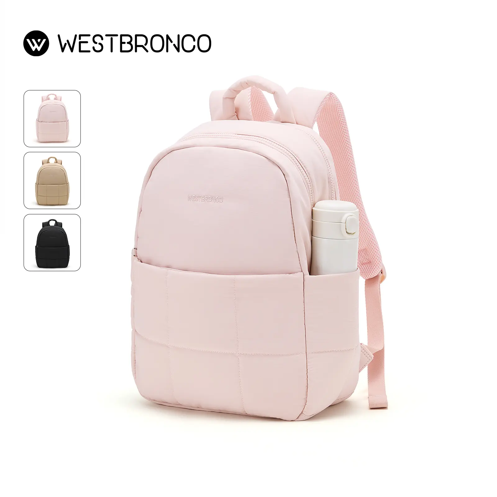 WESTBRONCO Medium Puffer 16.5'' Laptop Waterproof Backpack Summer Trendy Bag with 2 Side Pocket for Drink Lightweight Durable Fashion Everywhere Diaper Bag for Road Travel,Daily Used, Outdoor Bag for Girls Back to School SummerSale tiktokshopbacktoschool