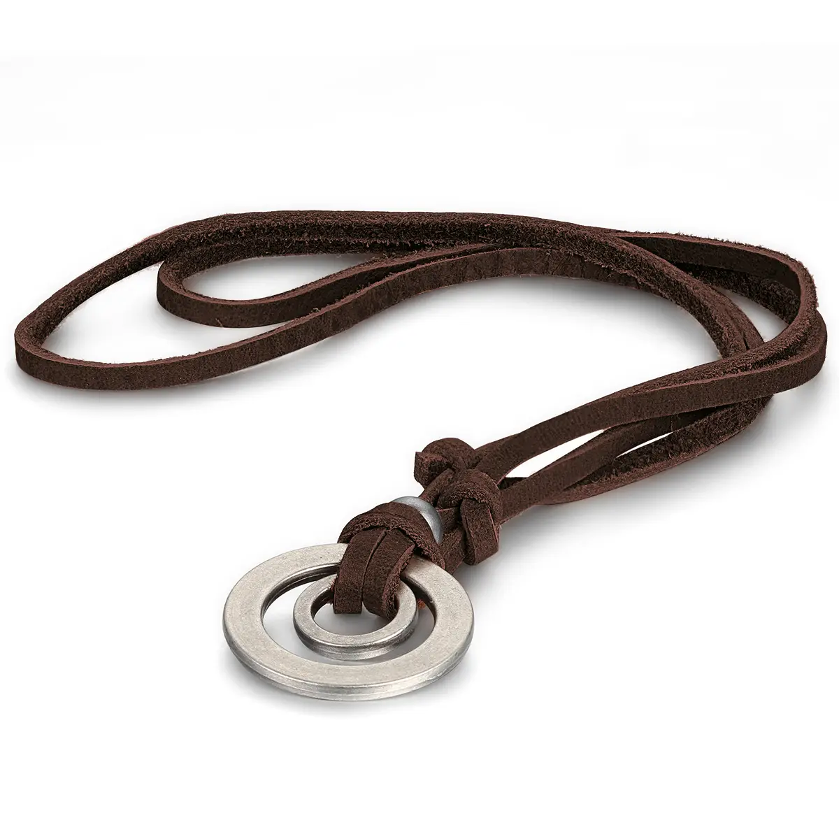 OIDEA Double Ring Pendant Leather Cord Necklace - Men’s Adjustable Brown Textured Rope Chain Jewelry, Classic Retro, Long Flexible, Ring Shaped Chain Jewelry Necklaces, Classic Retro Necklaces