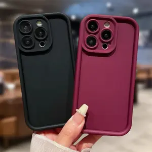 Cute silicone phone case Cover for iPhone 11 12 13 14 15 16 Pro Max X XS MAX 6 7 8 Plus SE2 SE3 16E SE4 solid color soft case with high-end feel