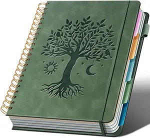 Hardcover Spiral Notebook with 5 Removable Dividers 300 Pages Leather 5 Subject Notebook College Ruled 100GSM Large Spiral Notebooks for Work Thick Lined Journal for Women