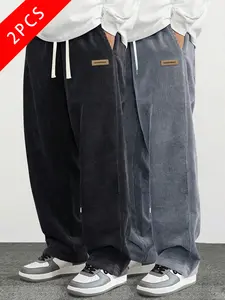 summervibes 2-pack men’s corduroy casual pants, loose straight fit, breathable and comfortable, simple and versatile, spring/summer/autumn styles