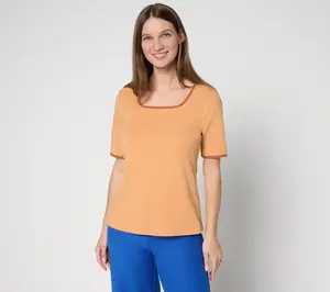 Isaac Mizrahi Live! Essentials Micro Pima Square Neck Top