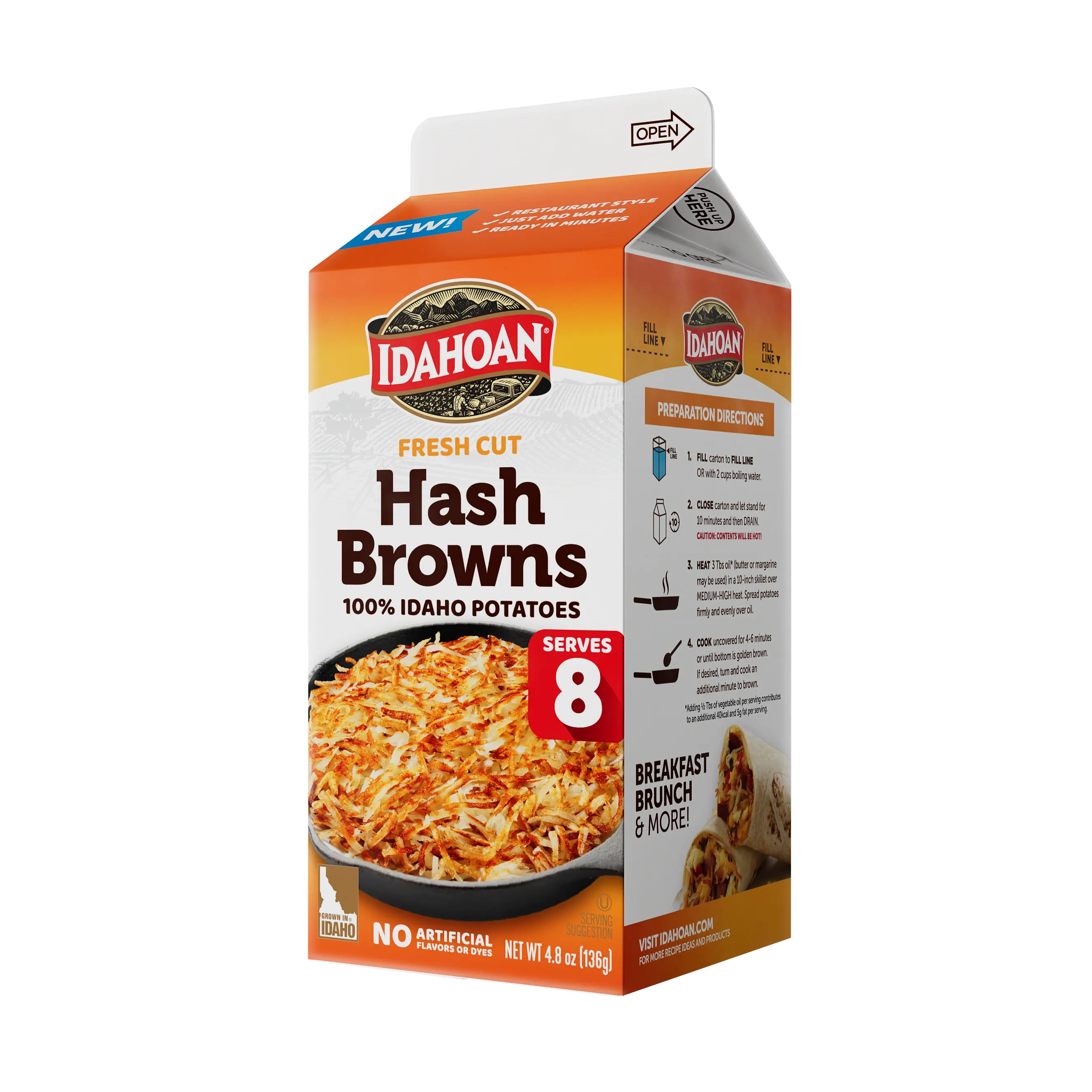 Idahoan Fresh Cut Hash Browns, 4.8oz, Pack of 8
