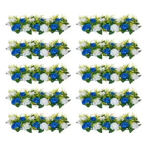 VEVOR Flower Ball Arrangement Bouquet 10 PCS, 19.6 x 8.6 Inch Artificial Flower Balls Wedding Table Centerpieces, Faux Rose Arrangements for Wedding Centerpiece Home Decoration, Blue and White Roses