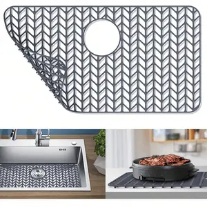 Kitchen Sink Protector Mat, Heat Resistant Silicone Sink Pad, Easy Clean, Protects Stainless Steel Sinks, Grid Design