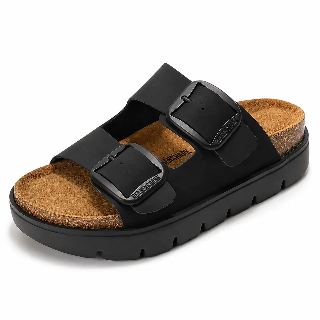 BERGENSHARK Women's Block Platform Sandals, Chunky Suede Slides with a Cork Footbed, Comfortable Lightweight Summer Shoes, Block Platform Women's Sandals, Nonslip Women's Sandals