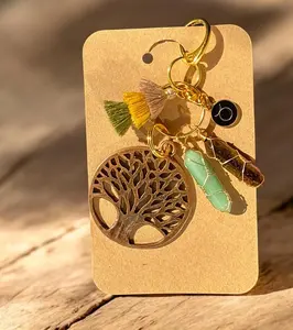 Taurus Earth Element, Taurus Tree, Zipper Charm, Lucky Charm, Car Charm: Tiger Eye, Aventurine, Boho Ombre Tassel, Spiritual Gift Idea