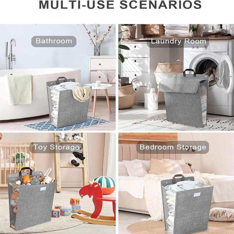 Wall-Mounted Laundry Hamper - FOLDABLE & HANGING with LID! Large Capacity, Collapsible Clothes Basket for Space-Saving Storage (Bathroom, Dorm, Closet)