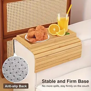 Clip-on Foldable Bamboo Sofa Arm Tray Anti-slip Stable Design Multifunctional Holder for Remote Snacks Drinks Sofa Accessory