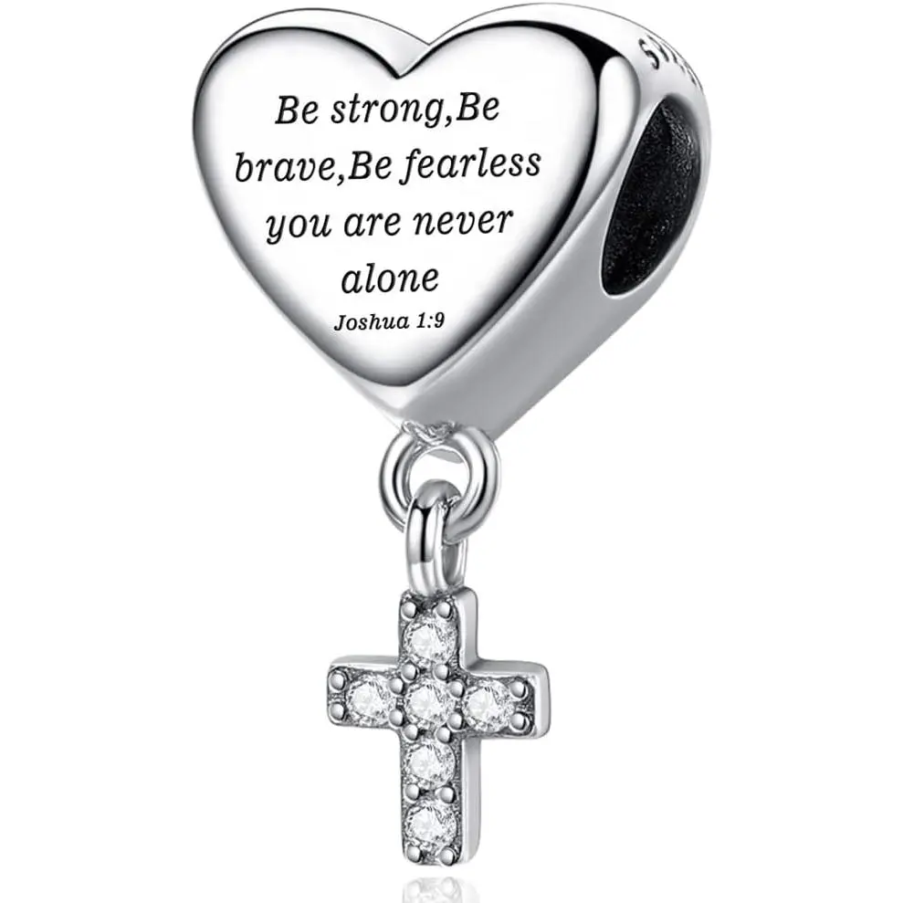 Antiallergic Religious Pendant (12x20mm) - Bible Engrave Cross Charm for Pandora Bracelets, Christian Faith Jewelry, Pendant Accessories, Mother's Day Gifts for Women