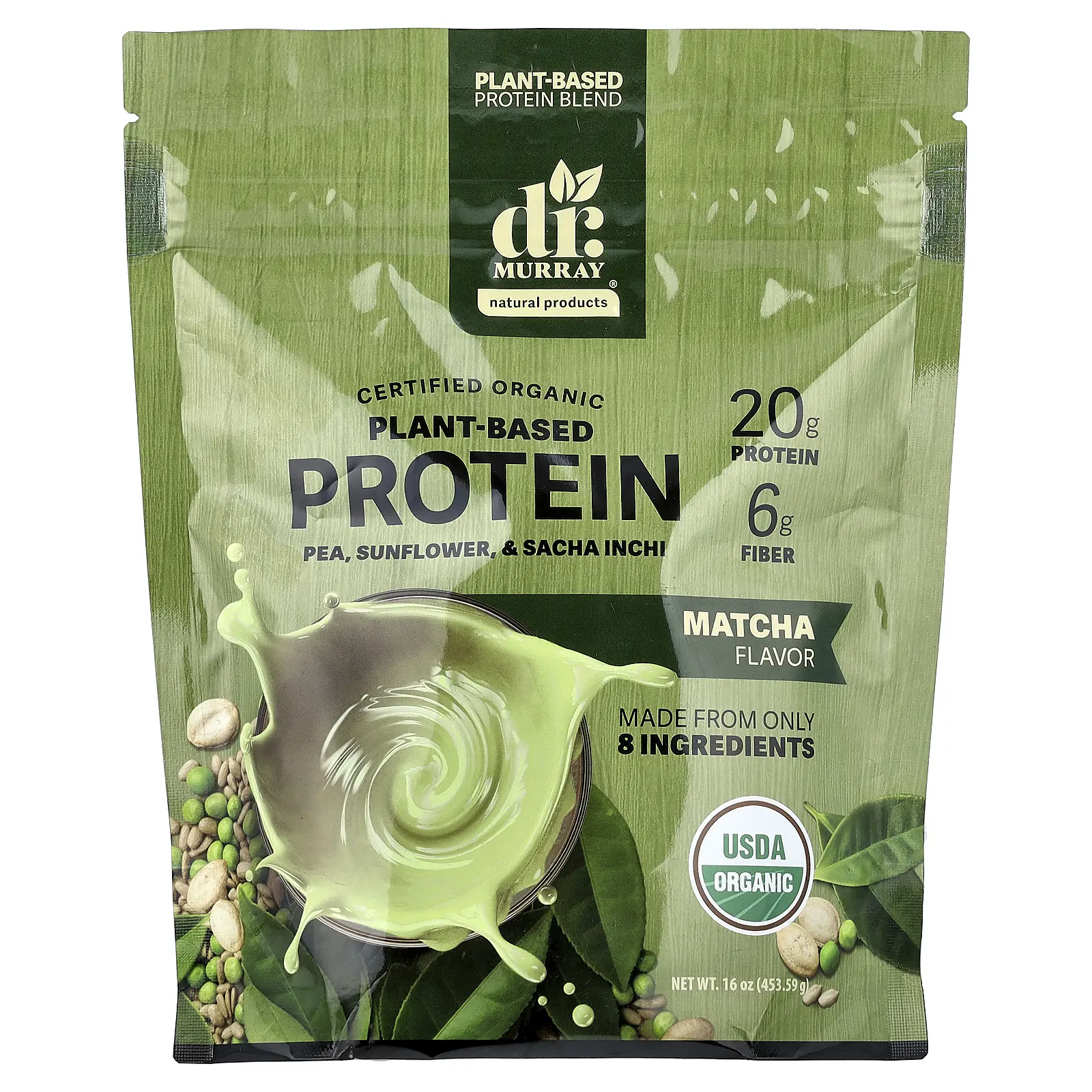 Dr. Murray's Organic Plant-Based Protein, Matcha, 16 oz (453.59 g)