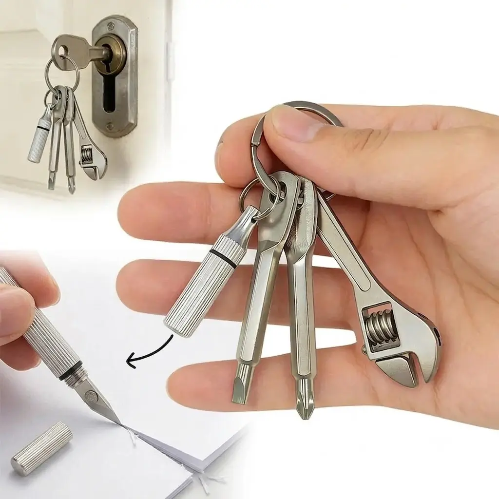 4-in-1 Mini Multi-Tool Keychain, Portable Pocket Utility Knife, Adjustable Wrench, Slotted & Phillips Screwdriver Set, Heavy Duty EDC Gear Kit for Outdoor Camping, Hiking, Everyday Carry, Father's Day Gift for Men