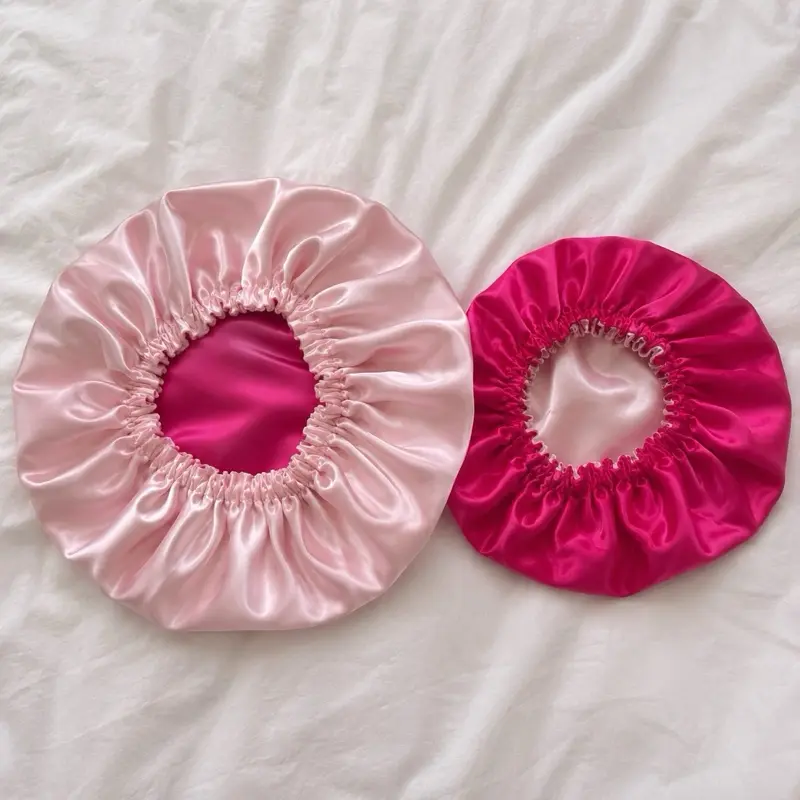Rosy Pink Reversible Satin Bonnets