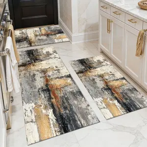 Three-piece kitchen rug set, non-slip and washable, abstract pattern kitchen hallway rug, soft and comfortable, suitable for sinks, floors, entrances, hallways and bathrooms. mat absorbent living room