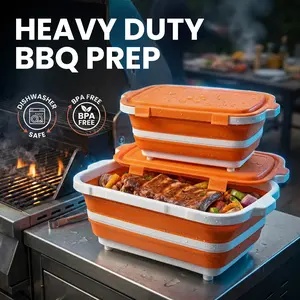 Prep Tub 2 Pack - Multifunctional Collapsible Camping Cutting Board with lid, Meat Storage Container for Meal Prep, Dish Bowl Perfect for Grilling Outdoor Cooking